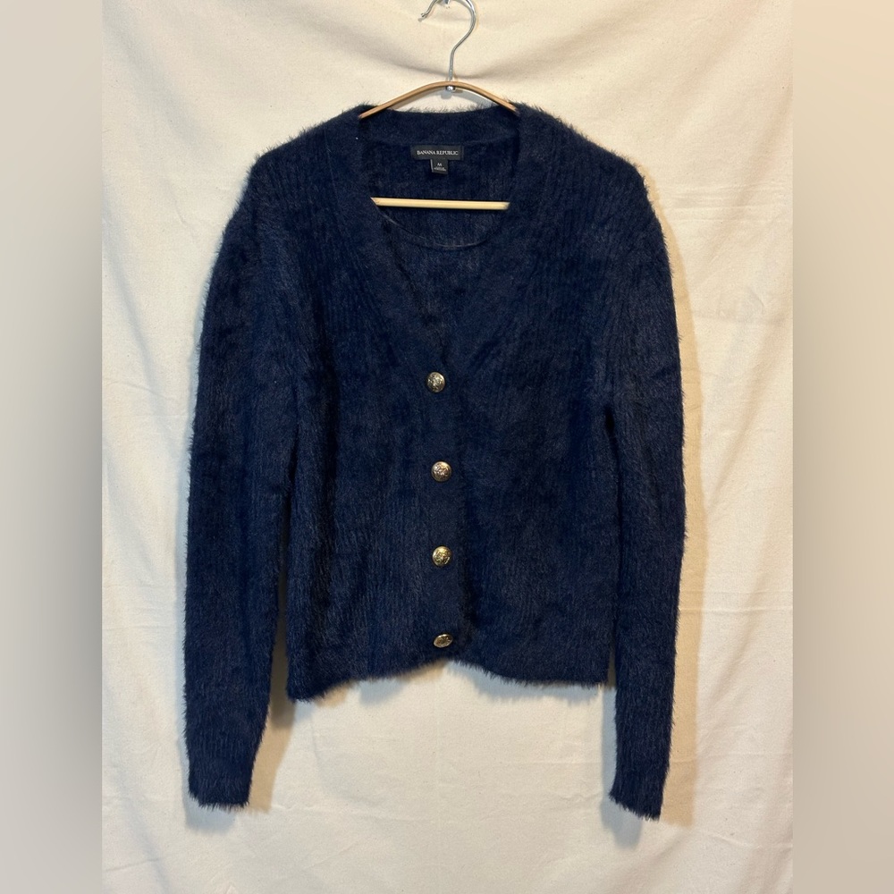 BANANA REPUBLIC navy blue faux mohair cardigan
